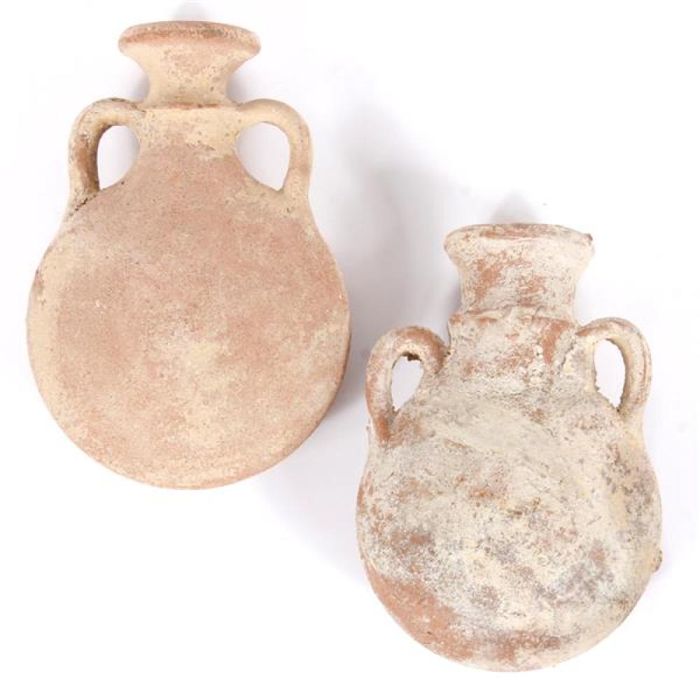 Appraisal: ANCIENT PC TERRA-COTTA POTTERY CANTEEN HANDLED JARS HOLY LAND Ancient