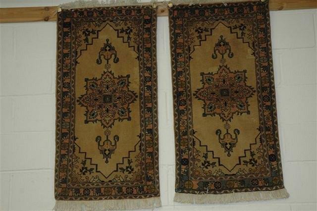 Appraisal: A PAIR OF AZERI BEIGE GROUND MATS with central medallion