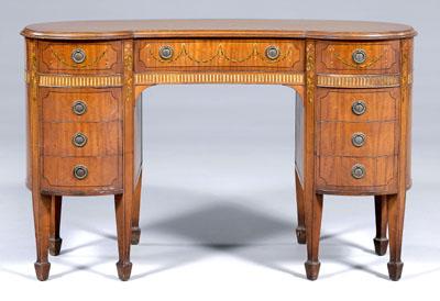 Appraisal: Adam style painted satinwood desk kidney form with figured satinwood