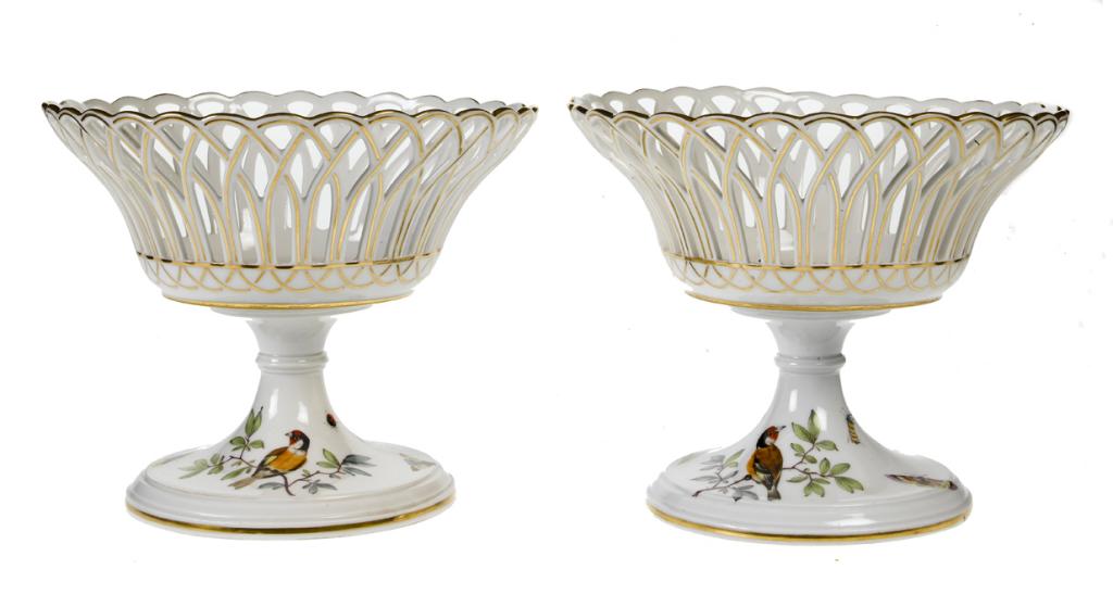 Appraisal: A PAIR OF MEISSEN RETICULATED DESSERT BASKETS the flared stem