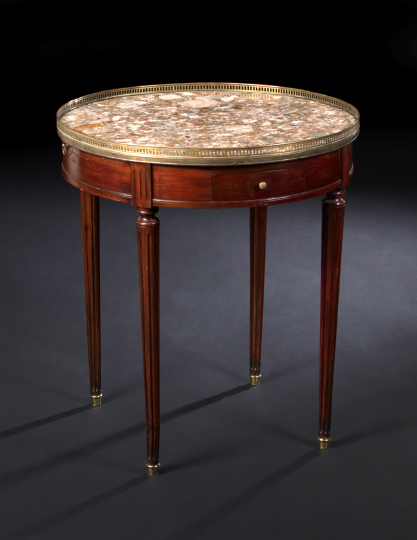 Appraisal: Louis XVI-Style Mahogany and Marble-Top Bouillotte Table early th century