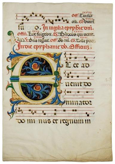 Appraisal: Illuminated manuscript leaf Northern Italy c Manuscript leaf from an