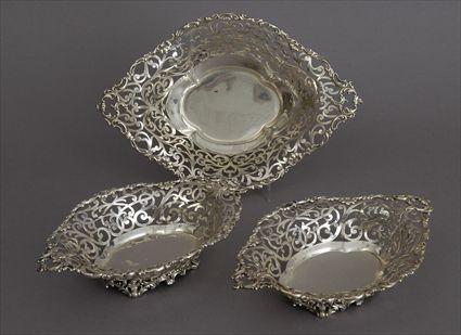 Appraisal: SET OF THREE HOWARD CO SILVER SWEET MEAT BASKETS Dated