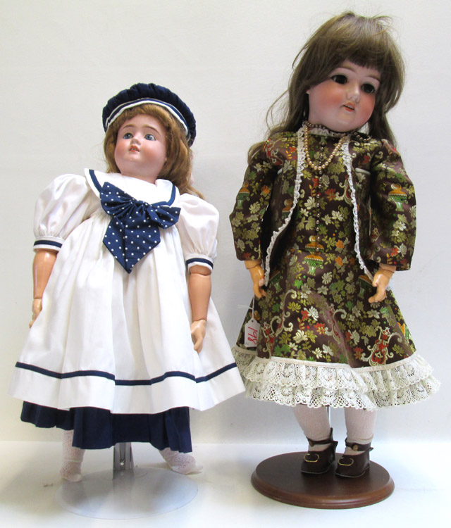 Appraisal: TWO GERMAN BISQUE HEAD DOLLS Adolf Wislizenus socket head doll