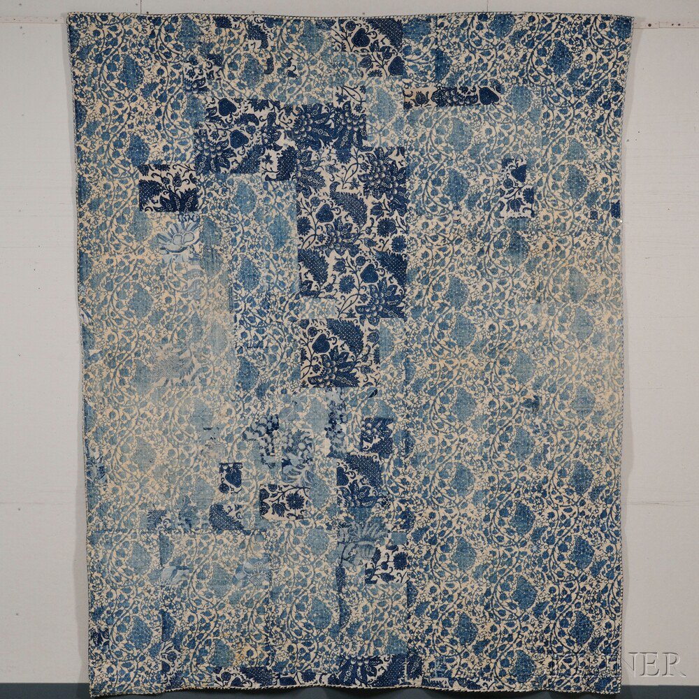 Appraisal: Blue Resist Printed Cotton Coverlet th century indigo blue on