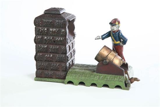 Appraisal: ARTILLERY MECHANICAL BANK With a man standing by a cannon