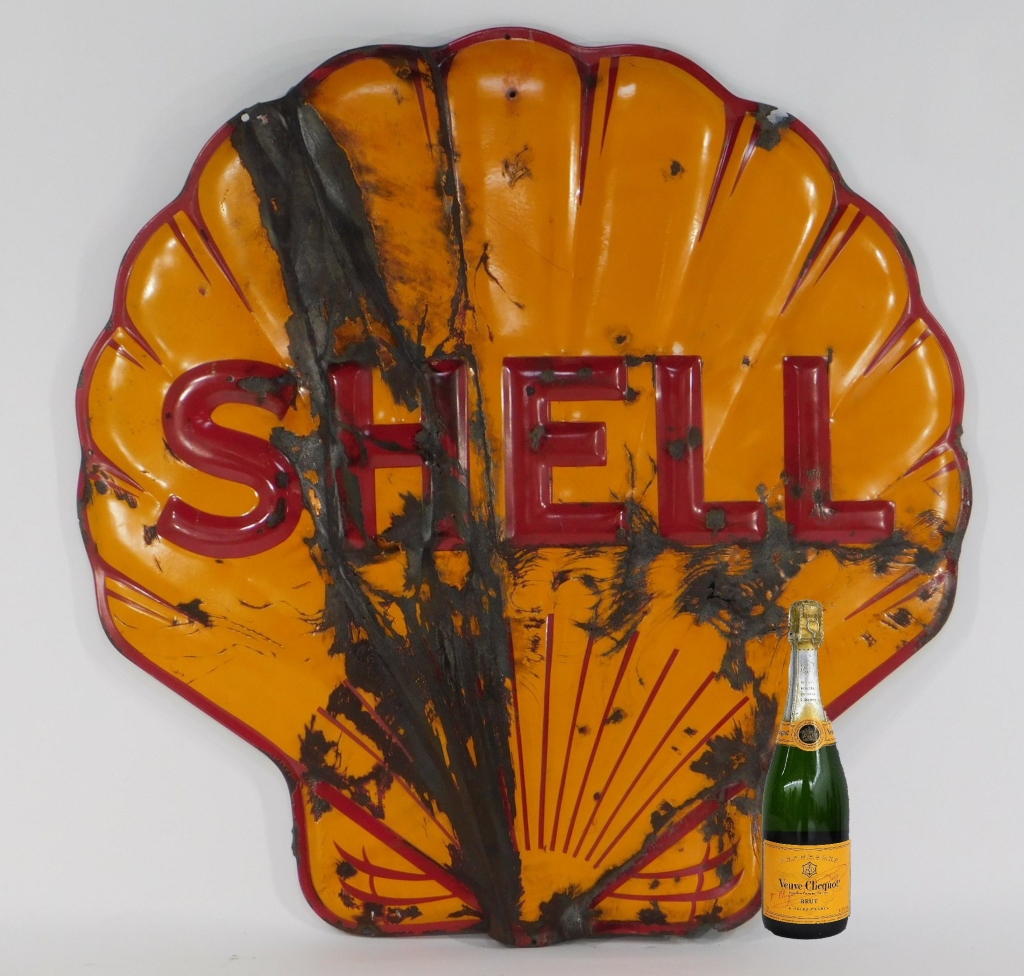 Appraisal: SHELL PECTEN EMBOSSED PORCELAIN NEON SKIN SIGN United States Circa