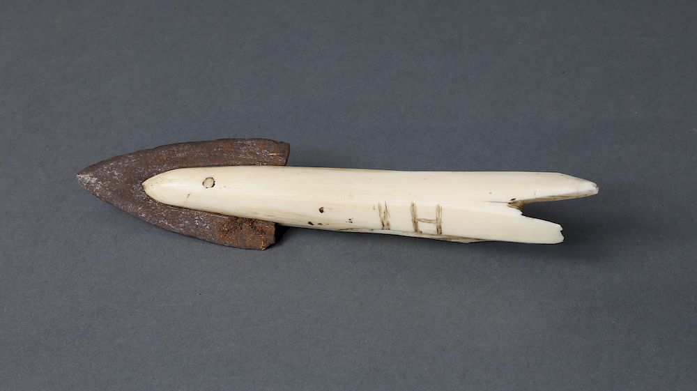 Appraisal: Eskimo Walrus Ivory and Metal Fish Spear Head circa Exclusive