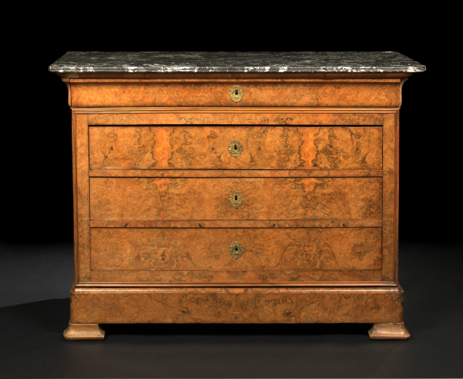 Appraisal: Charles X Walnut Burl and Marble-Top Commode second quarter th