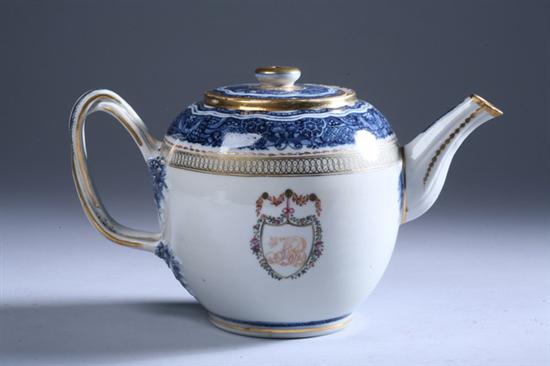 Appraisal: CHINESE EXPORT BLUE AND WHITE PORCELAIN MONOGRAMMED TEAPOT th century