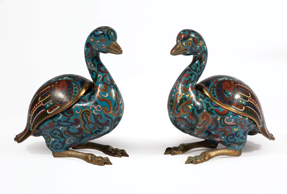 Appraisal: Pair of Chinese Cloisonn Enamel Covered Censers modeled as squatting