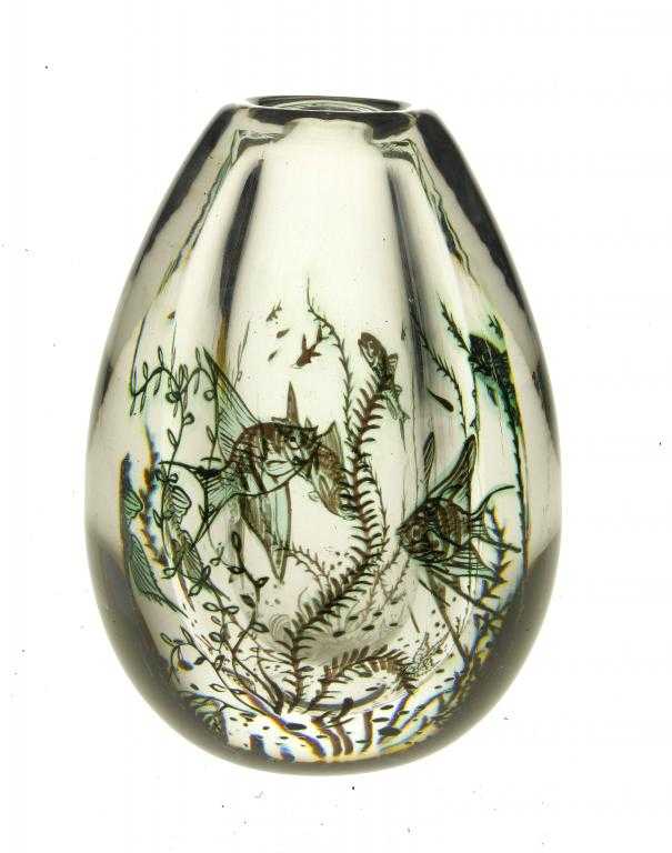 Appraisal: AN ORREFORS GLASS GRAAL VASE cm h engraved Orrefors Sweden