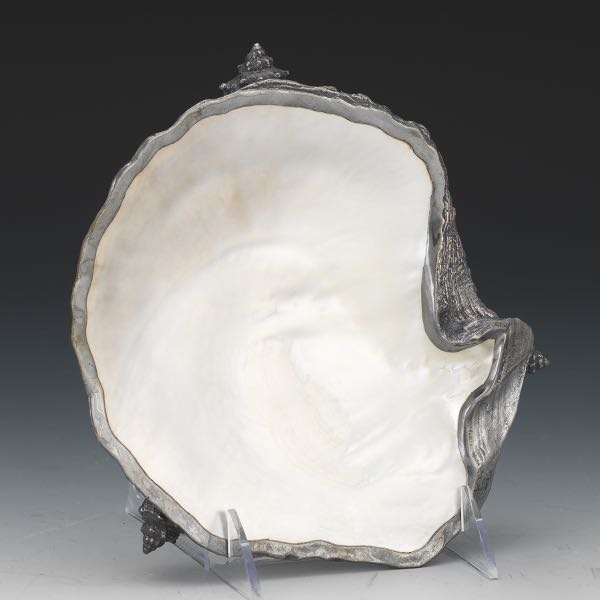 Appraisal: CARL SCHON STERLING MOUNTED SHELL DISH x x Sterling silver