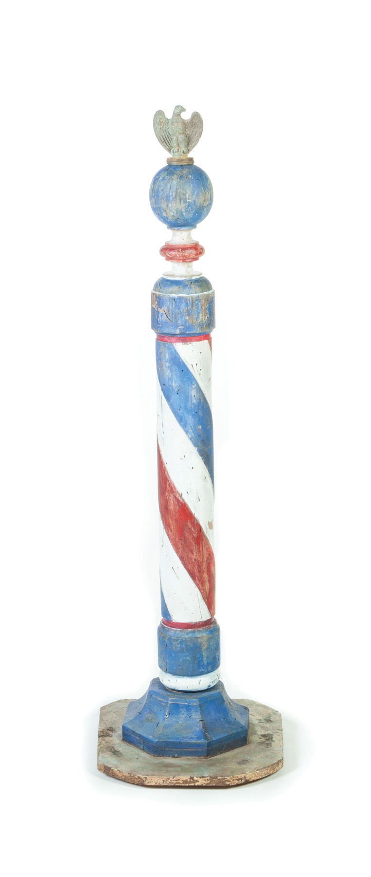 Appraisal: TURNED BARBER POLE ON MODERN WOOD STAND American nd half-