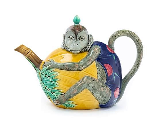 Appraisal: A Mintons Majolica Zoomorphic Teapot Height x width inches A