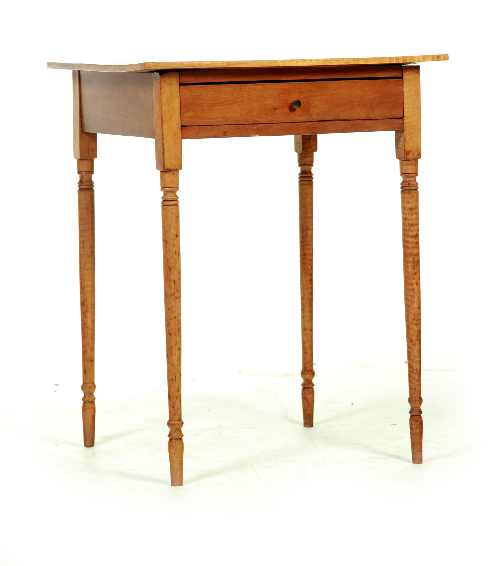 Appraisal: LATE SHERATON TIGER MAPLE ONE-DRAWER WORK TABLE American nd quarter-