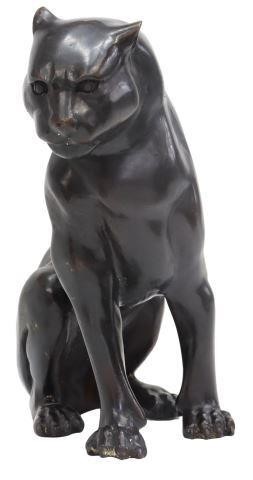 Appraisal: Patinated bronze panther mountain lion sculpture unsigned depicted seated approx