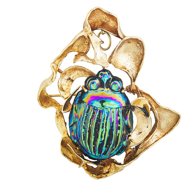 Appraisal: FREEFORM K GOLD GLASS SCARAB PENDANT BROOCH Condition Report