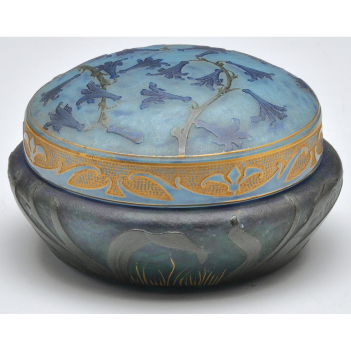 Appraisal: Daum powder box cameo floral design in blue on a