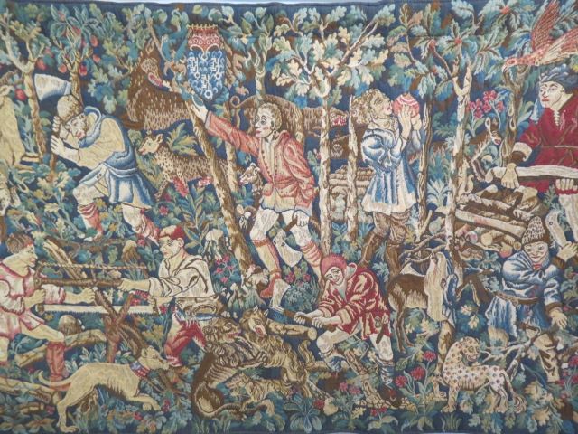 Appraisal: Flemish Style Tapestry villagers birds animals x