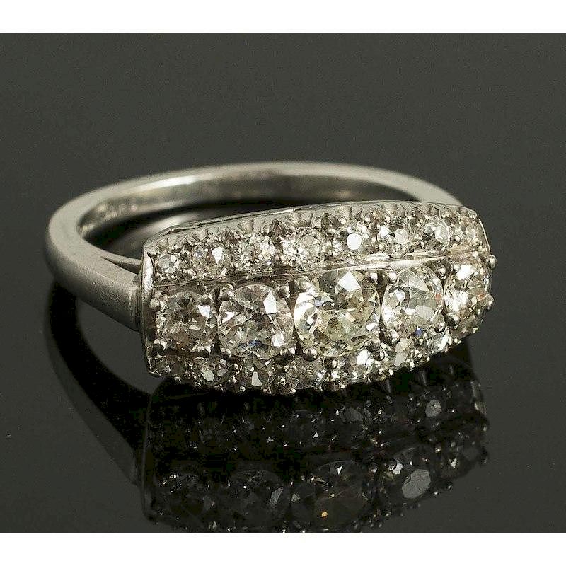 Appraisal: Diamond Platinum Ring Platinum ring containing twenty one old mine