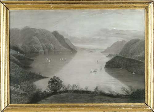 Appraisal: UNSIGNED American th Century HUDSON RIVER SANDPAPER PICTURE Scene shows