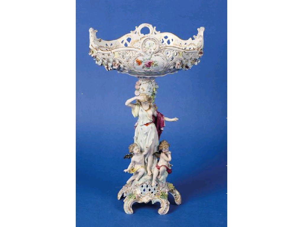 Appraisal: A DRESDEN TABLE CENTRE PIECE modelled as a column with