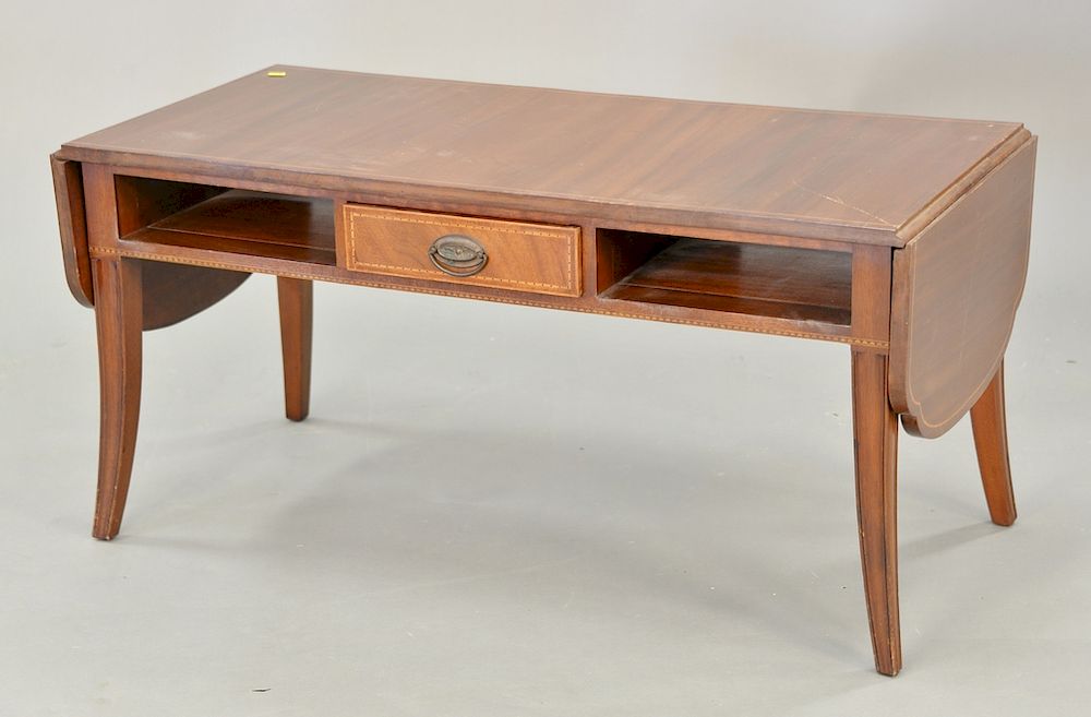 Appraisal: Margolis mahogany drop leaf coffee table with one drawer ht