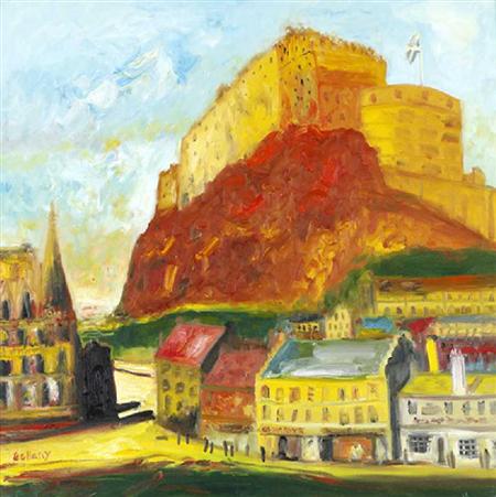 Appraisal: JOHN BELLANY SCOTTISH B EDINBURGH CASTLE Signed oil on canvas