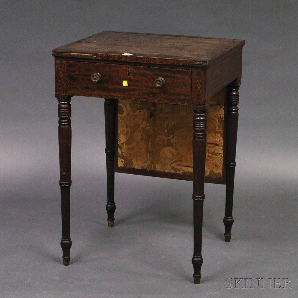 Appraisal: Inlaid Mahogany Worktable America or England early th century the