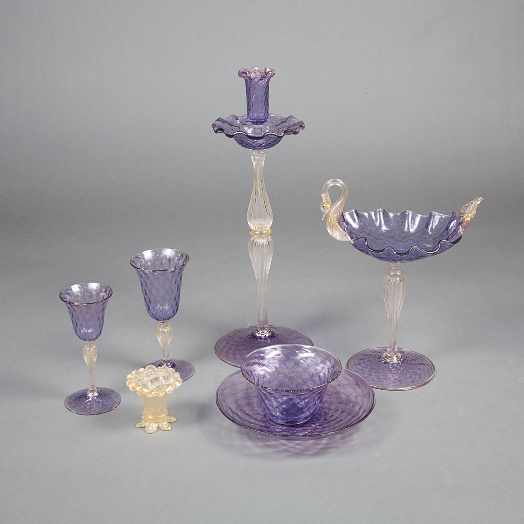 Appraisal: Venetian Purple Glass Table Service Approximately seventy-five pieces C Property