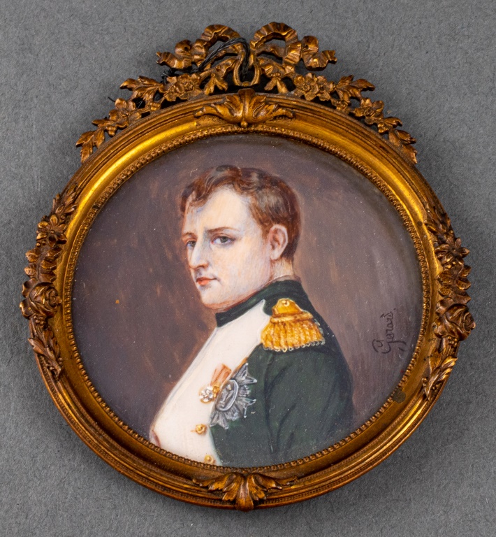 Appraisal: SIGNED MINIATURE PORTRAIT OF NAPOLEON TH C Miniature hand-painted portrait