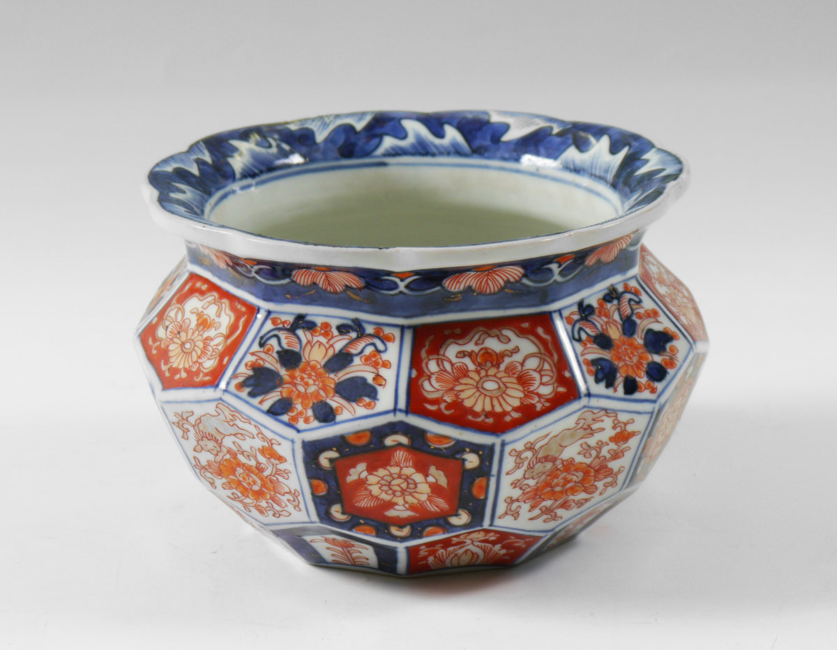 Appraisal: JAPANESE IMARI JARDINIERE Paneled sides unsigned '' h x ''