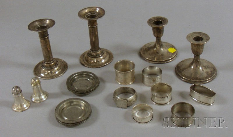 Appraisal: Group of Sterling Napkin Rings Candlesticks and Salts a pair