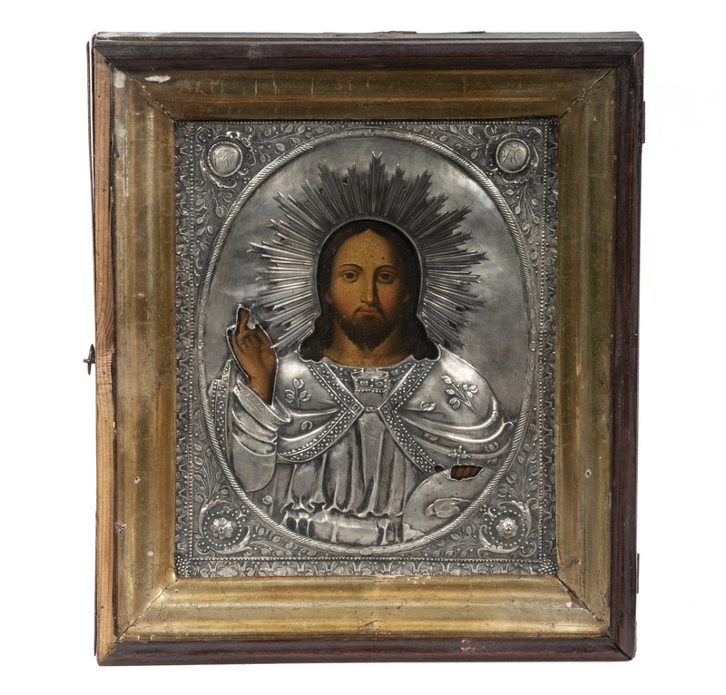 Appraisal: EARLY TH C RUSSIAN ICON ST PETERSBURG Christ Pantocrator oil