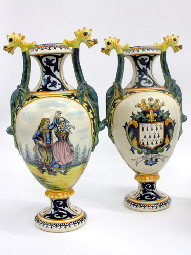 Appraisal: HENRIOT QUIMPER PAIR FRENCH POTTERY VASES c Hand painted under