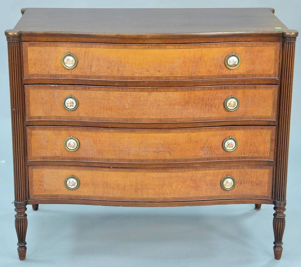 Appraisal: Custom mahogany Sheraton style serpentine front chest with figured maple