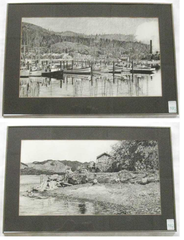 Appraisal: RAY EYERLY TWO LITHOGRAPHS Oregon - Harbor scene and a