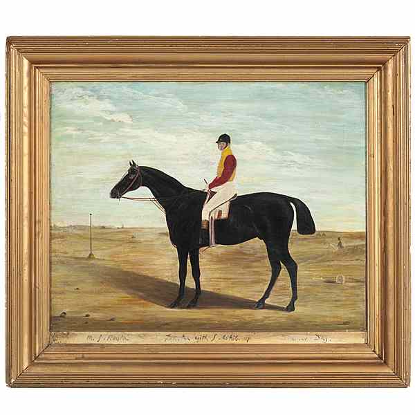 Appraisal: Folk Art Equestrian Portrait English school oil on canvas a