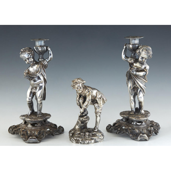 Appraisal: Pair of Silverplated Figural Candlesticks late th c with a