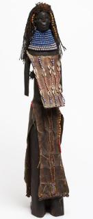 Appraisal: African Ikoku Fertility Doll Vintage wood with leather glass beads