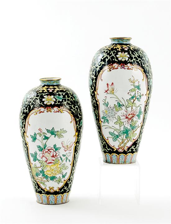 Appraisal: Pair Chinese enameled vases late th century inverted pear-form decorated