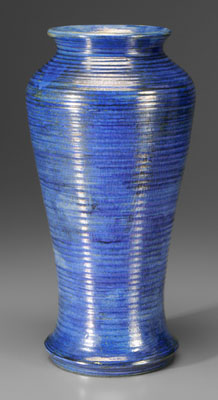 Appraisal: Blue luster Moorcroft vase tapered with reeded surface varying blue