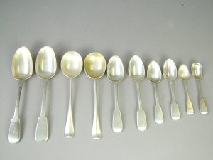 Appraisal: A set of six silver rat tail soup spoons Sheffield