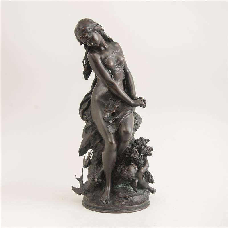 Appraisal: MATHURIN MOREAU - CUPID WITH NYMPH Bronze inscribed 'Math Moreau'