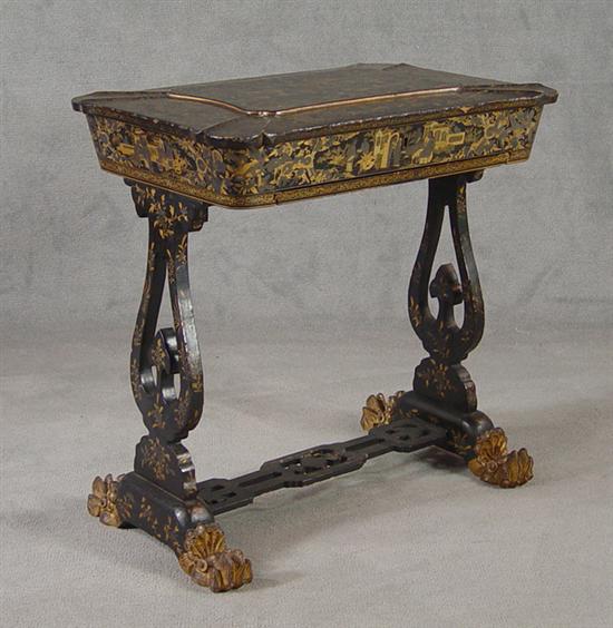 Appraisal: Victorian Chinoiserie Sewing Stand Mid th Century Lacquered decorated Fitted