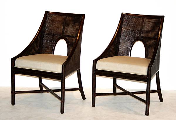 Appraisal: A pair of Barbara Barry caned rattan petite armchairs McGuire