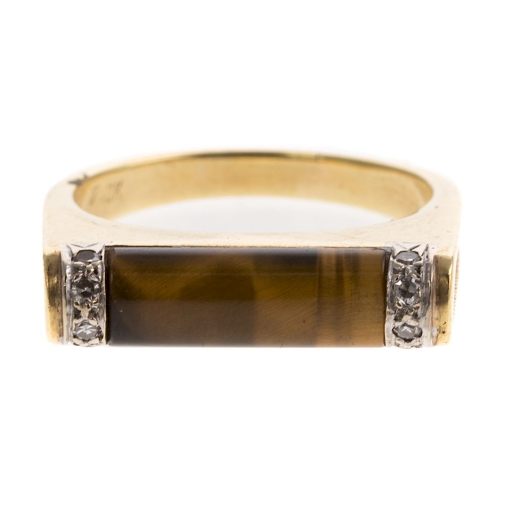 Appraisal: A Geometric Tiger's Eye Diamond Ring in K K yellow