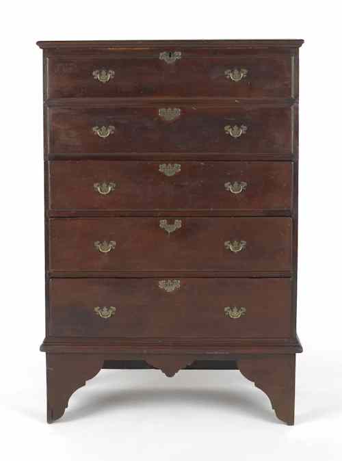 Appraisal: New England painted pine Queen Anne tall chest dated and