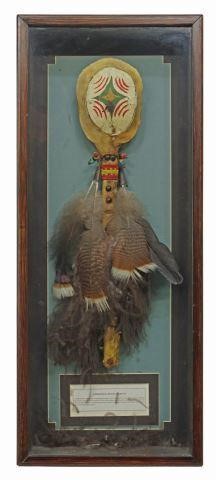 Appraisal: Native American style replica ceremonial buffalo rattle painted hide with